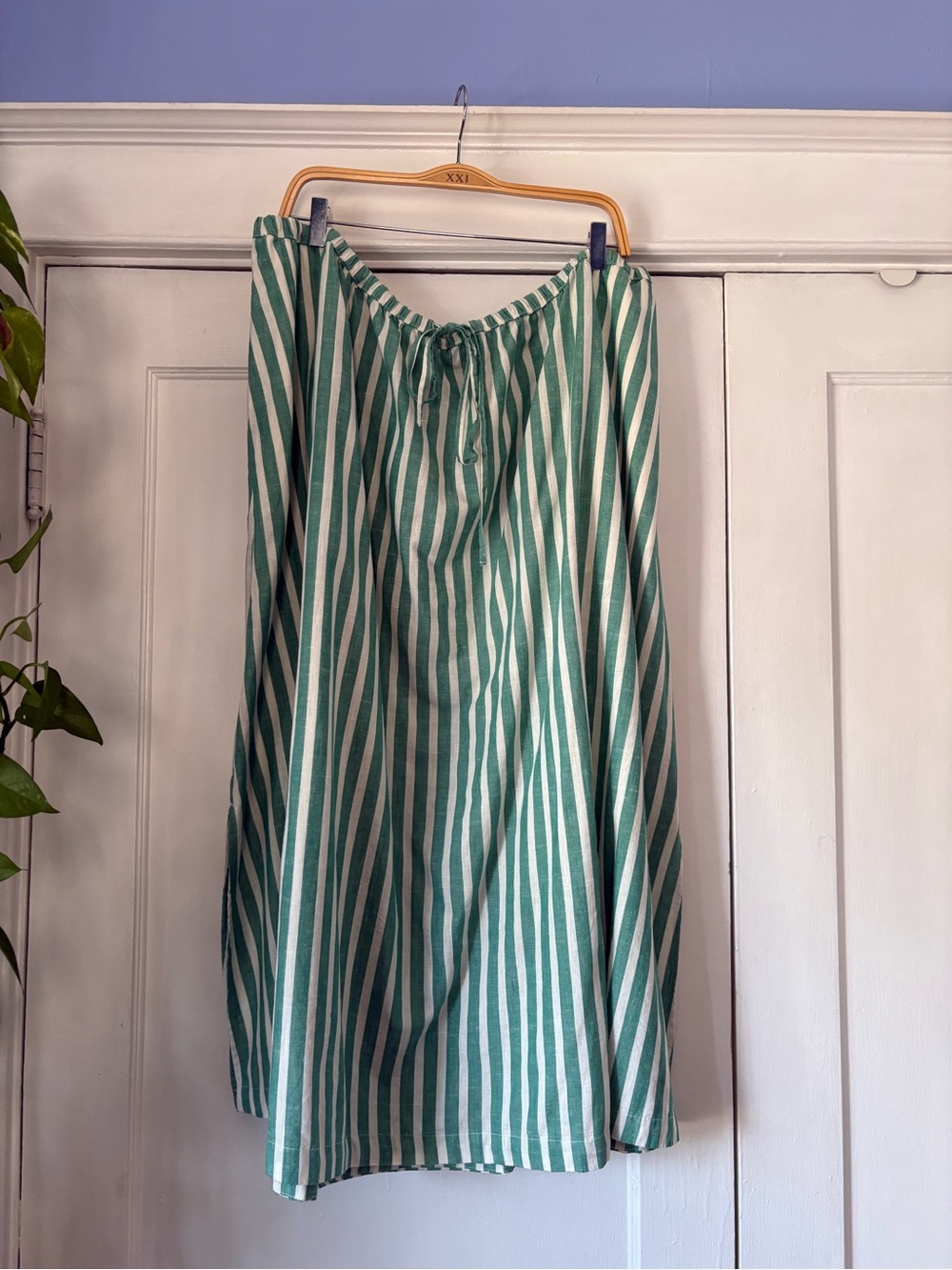 Universal Thread Green and White Striped A-Line Skirt